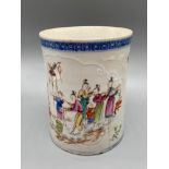 A large 19th century Chinese hand painted mug. Detailed with various hand painted figures and