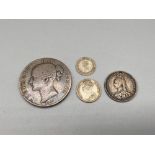 A Lot of four various Queen Victoria Silver coins which includes Young Victoria Head 1847 Crown