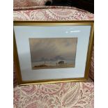 An Antique watercolour depicting horse and cart with castle in the distance. Signed Elizabeth to the