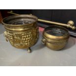 Antique gilt brass grape and vine design coal bucket/ planter. Together with a brass pierced planter