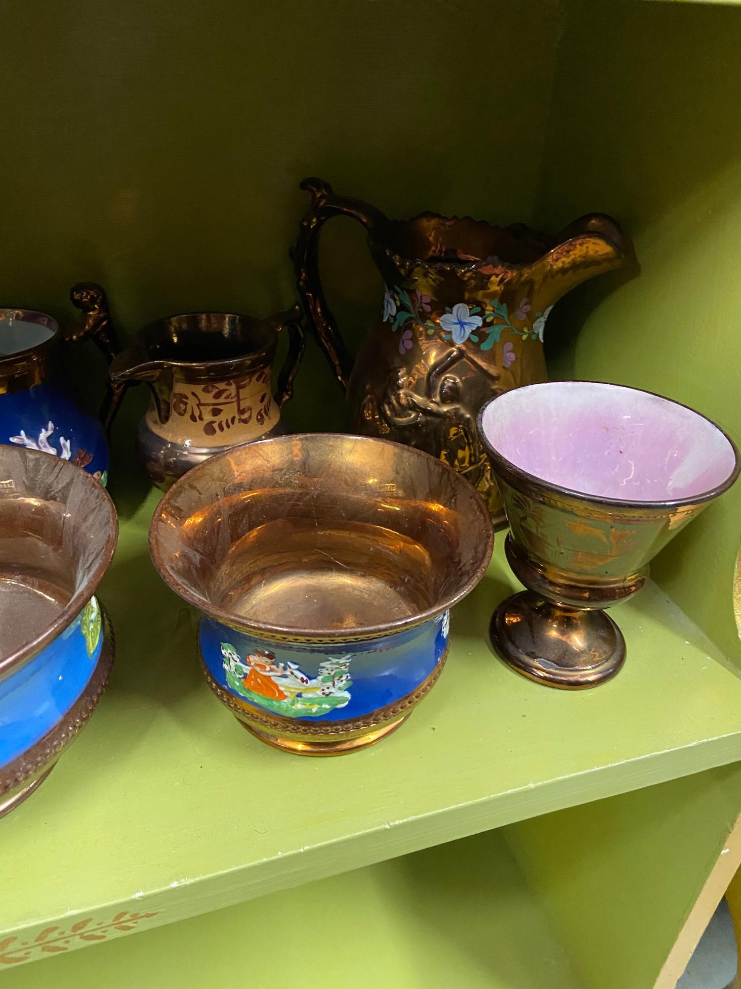 A Large quantity of Victorian lustre water jugs, creams and sugar bowls. - Image 2 of 4