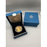 2012 Queens Diamond Jubilee gold plated silver proof five pound coin by The Royal Mint. Comes with a