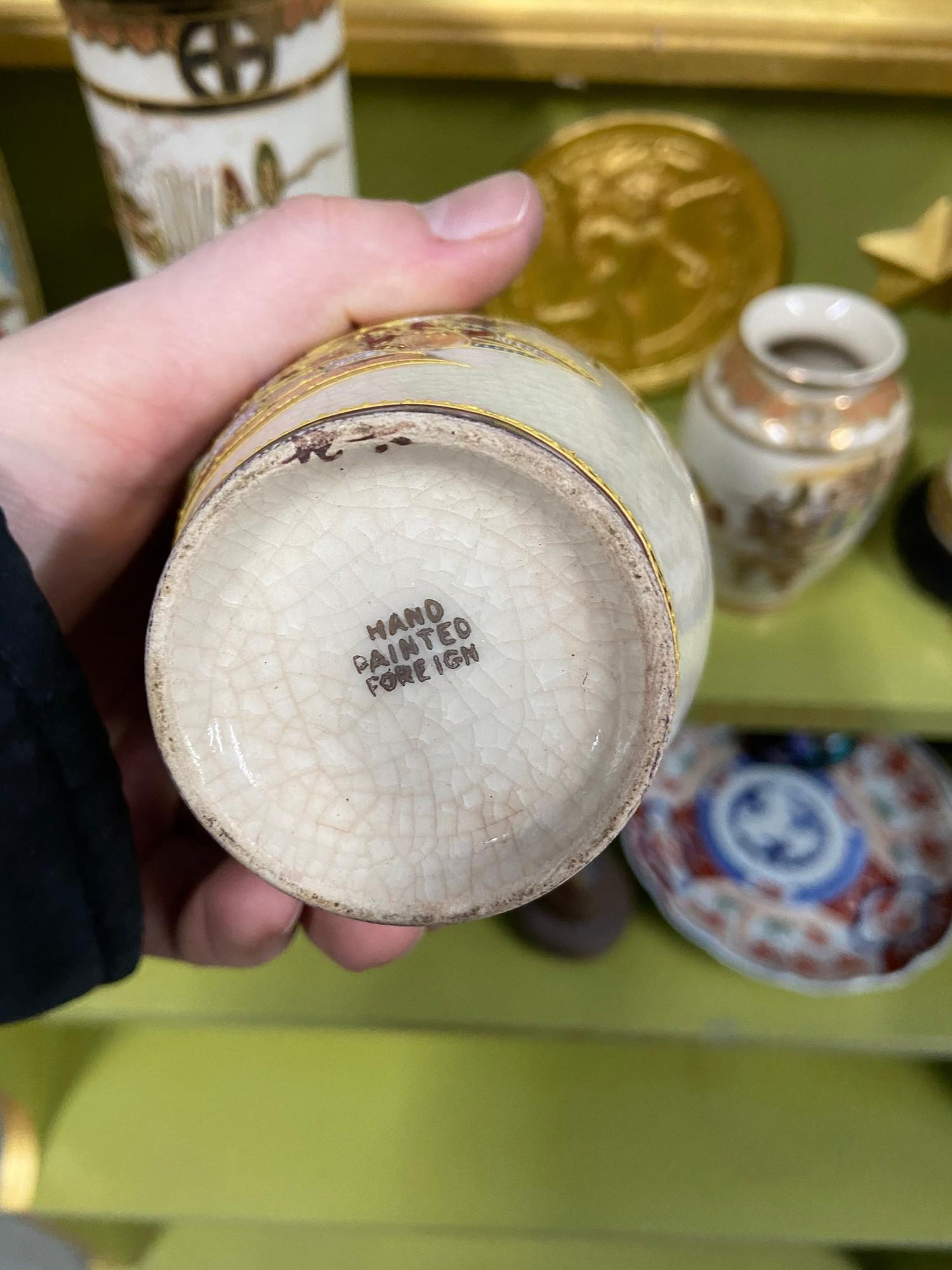 A Collection of Japanese Satsuma hand painted vases, plates and censor pots. Also includes a - Image 11 of 14