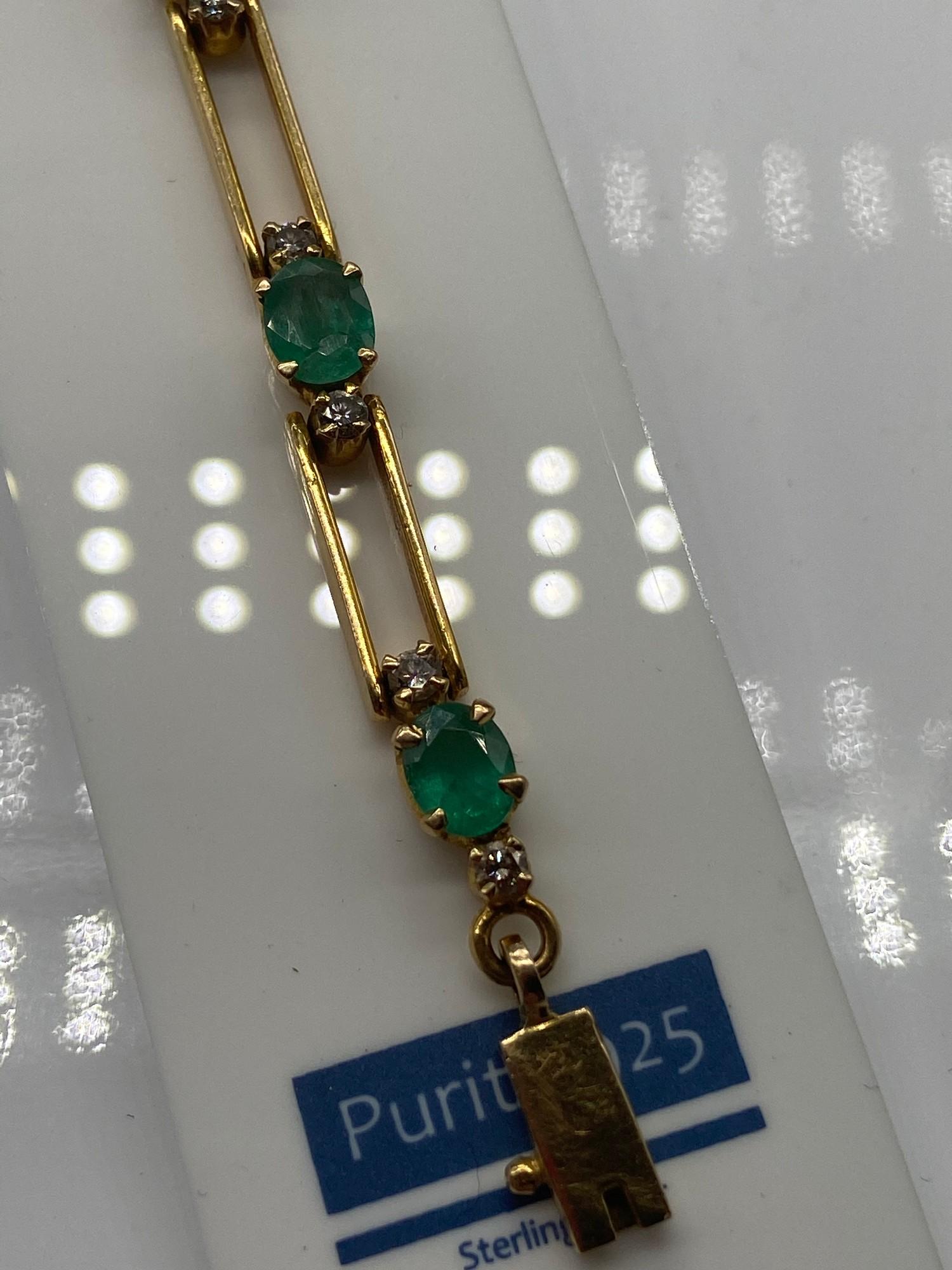 A Ladies 18k gold Diamond and Emerald bracelet. 0.64ct in total. [17 grams] [19cm in length] - Image 2 of 8