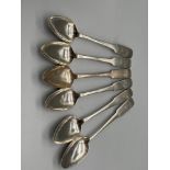 A Set of 6 Georgian silver tea spoons produced by Alexander Rollo and dated 1813. [75 grams]