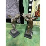 A Pair of Bronzed Spelter cherub figurines after Auguste Moreau. Signed Moreau and Detailing an