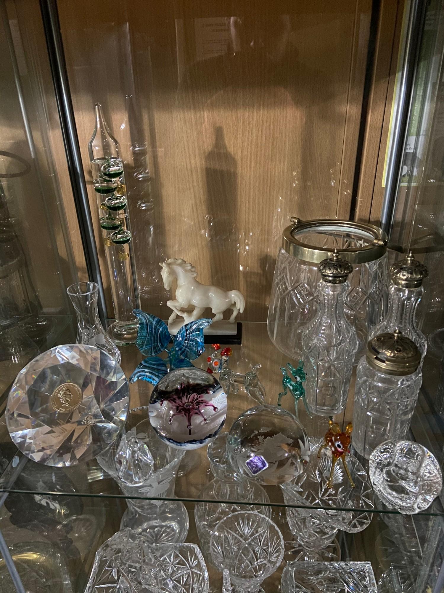 Three shelves of art glass and crystal to include Royal Mint paperweight, Glass animals, Cut crystal - Image 2 of 3