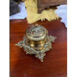 Antique gilt brass ornate single ink well pot.