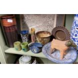 A Collection of various studio pottery vases, bowls and goat figure. Includes various makers