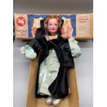 A Vintage Pelham Puppets Tudor lady with box.