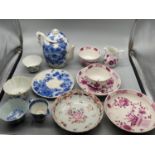 A Collection of Chinese/ Japanese porcelain items. Includes a Japanese blue and white tea pot with 6