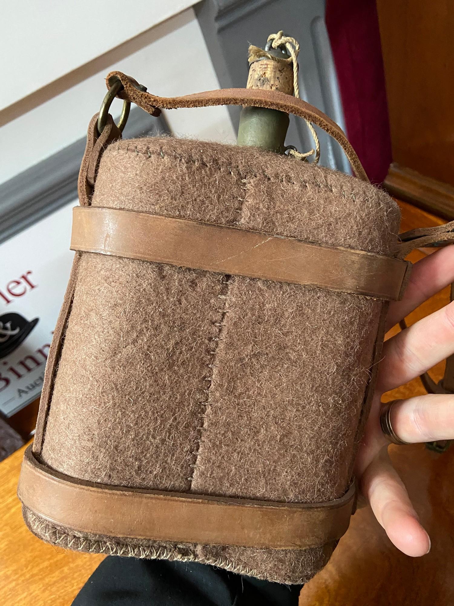 A Military style water flask with leather straps and original cork together with a vintage compass - Image 2 of 2