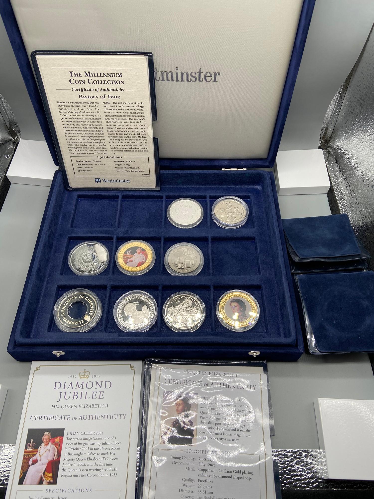 A Westminster Mint 'The Millennium' coin collection [4 coins] with a fitted case and certificates.