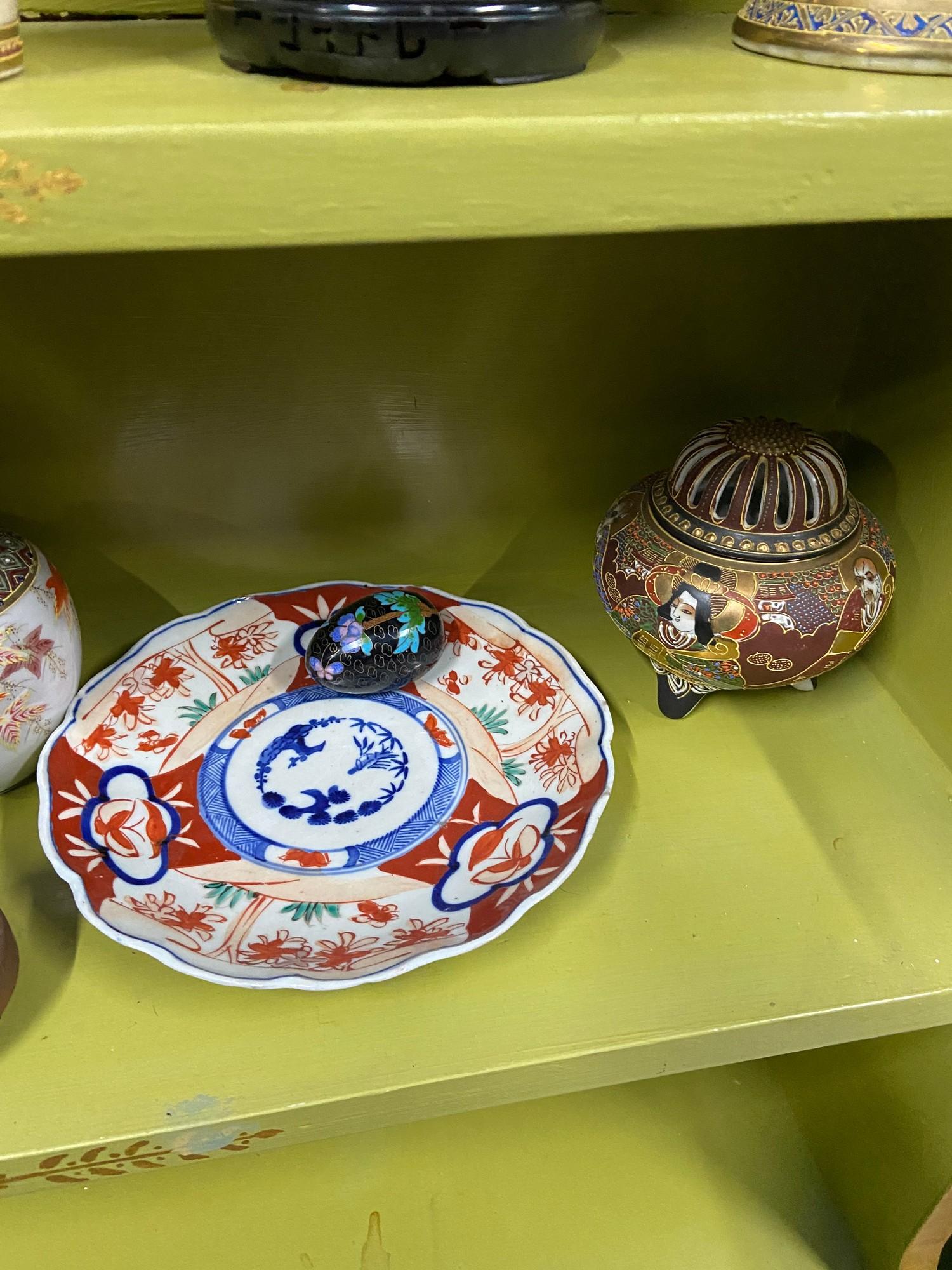 A Collection of Japanese Satsuma hand painted vases, plates and censor pots. Also includes a - Image 5 of 14