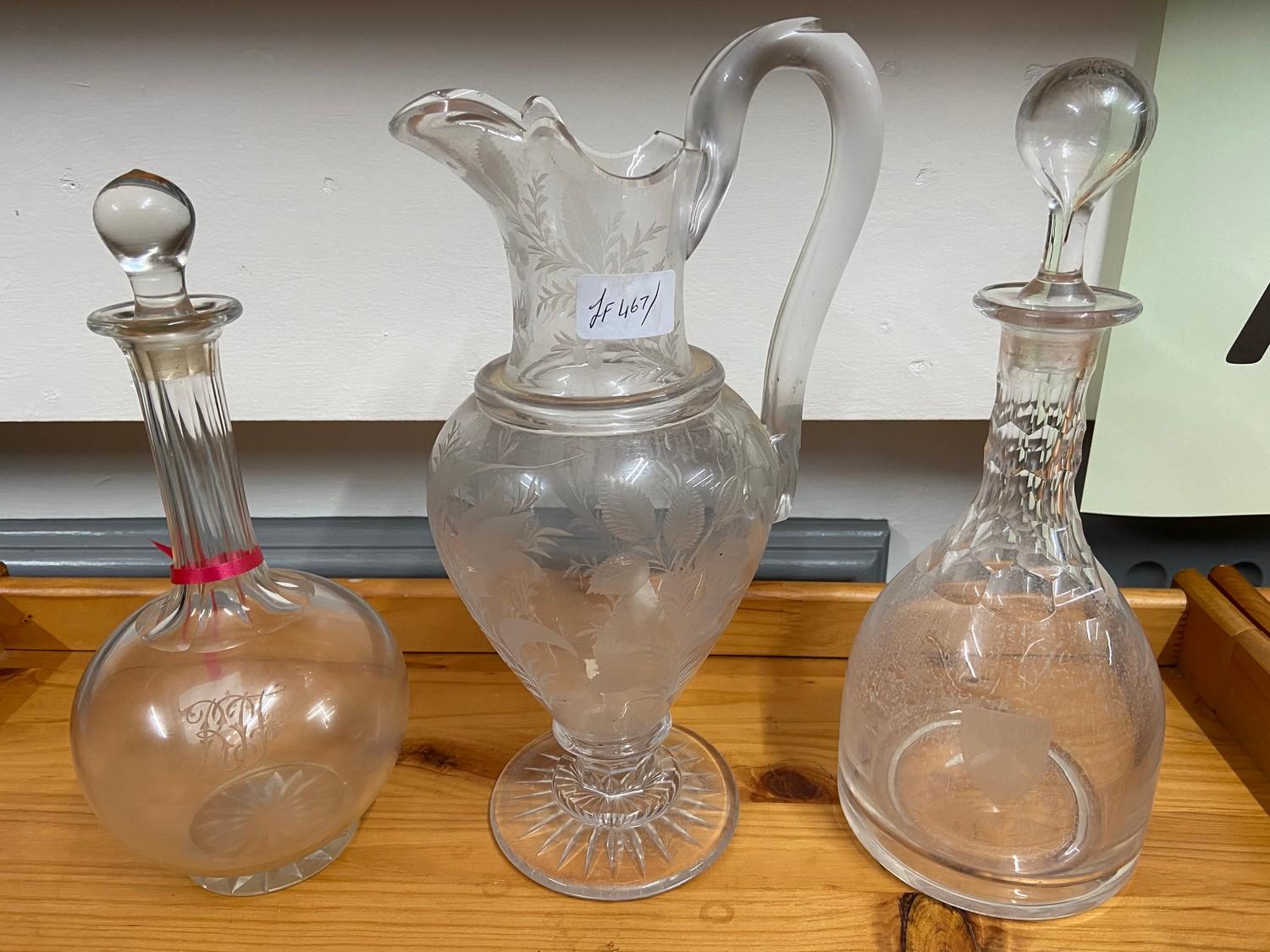 A 19th century etched claret wine jug, Facet cut decanter with stopper and one other - Image 2 of 10