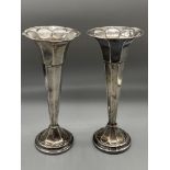 A Pair of Sheffield silver fluted bud vases. [16.5cm in height]