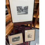 Two antique etchings by J Beattie- Scott depicting landscape scenes. Together with one other etching