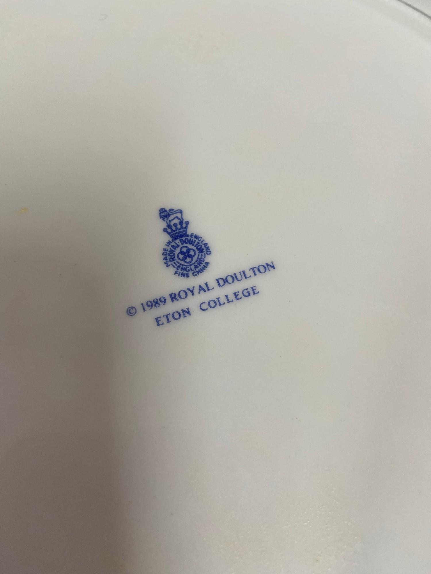 Seven 1989 Royal Doulton Eton College blue and white dinner plates. - Image 3 of 3