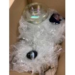 A Box containing a selection of crystal port and whisky glasses, Caithness paperweight and one