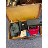 A Vintage case containing Binoculars and Camcorder etc