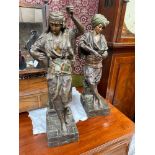 A Large Pair of 19th century cold painted spelter Arabic figurines by L Hottot. [52cm in height]
