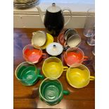 German Harley Quinn tea set and 6 various retro coffee cups.