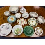 A Selection of 19th/ 20th century cabinet plates, Belleek style pierced bowls and various fruit