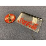 A 1990 Coca Cola Tacker- Type Button adverting sign together with a vintage light up Coca Cola bar