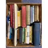 A box of books to include The Open Road by E.V.Lucas, Milton's Poetical Works and The Mountain