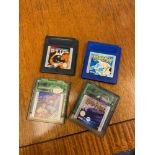 Four vintage game boy games to include Pokemon Blue, R- Type DX, Xena Warrior Princess and Harry