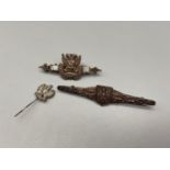 A Lot of three Russian military brooches and pin. Includes silver and agate brooch [Missing catch]