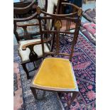 An Edwardian/Art Nouveau design bedroom chair. Showing original Jenners sticker to the under