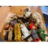 A Collection of vintage plush teddys and dolls to include Merrythought Jerry Mouse, Merrythought