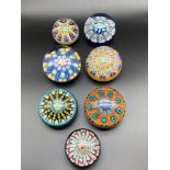 A Lot of seven vintage art glass Scottish paperweights to include Strathearn and Vasart.