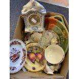 A Box of porcelain wares to include Aynsely orchard gold plate and Aynsley vases