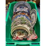 A Box of various antique wall and cabinet plates to include makes Adams & Copeland Spode