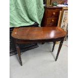 A Victorian Mahogany D End console table. Designed with turn leg supports