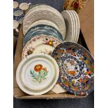 A Box of various cabinet and serving plates to include green and white Indian Tree design.