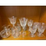 A Selection of engraved vintage and antique glasses to include Two large rummers and engraved Gea
