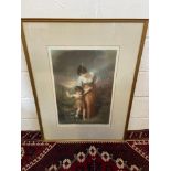An early 1900's coloured engraving print depicting mother and child . Signed in pencil by the