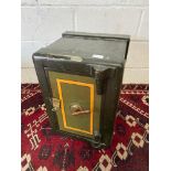 Antique home safe by Chubbs Patent Lock. Comes with a key. [H:52cm x L:36cm x W:37cm]