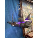 Mark Lloyd Riddell, a metal sculpture triple masted galleon light fitting, inscribed with monogram