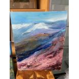 An original artwork on canvas produced by Yvonne Hutchinson, depicting mountain landscape. [51X40CM]