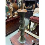 A Large Chinese heavy Bronze trumpet shaped table lamp. Designed with a rise and fall mechanism [