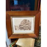 An 19th century etching titled 'The Castle from the Grass Market' Fitted within a nice wooden frame.