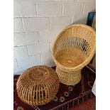A Vintage/ Retro Wicker sphere like stool together with a wicker egg style chair.