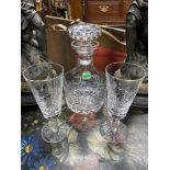 A Scottish cut crystal decanter and two glasses