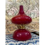 A Vintage Italian art glass red table lamp. Mushroom style design. [40CM IN HEIGHT]