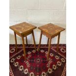 A Pair of Marquetry top side tables. [H:64cm x 32 cm2]