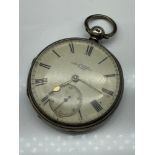 A London silver pocket watch by W. Guymer, North Shields No. 35322. [Engraved to the inside- From T.